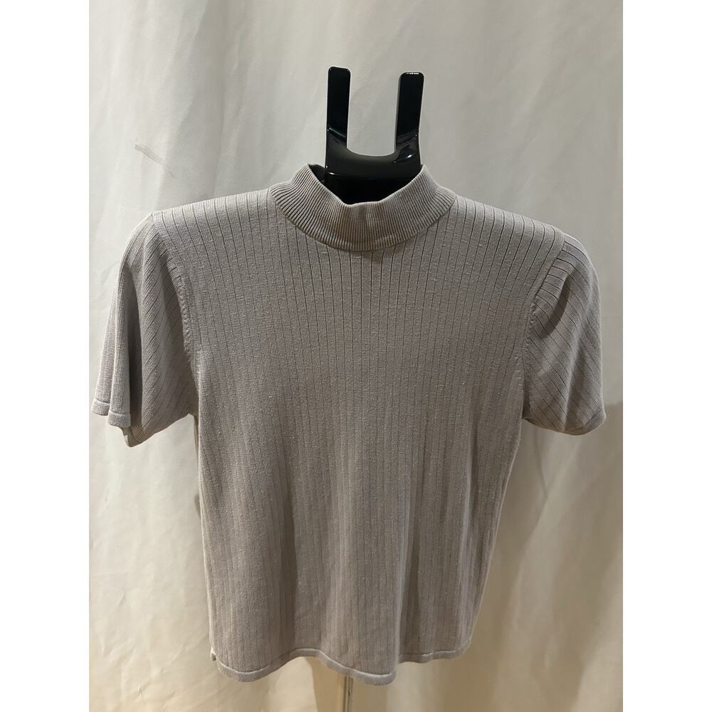 Stephanie Andrews Gray Short Sleeve Mock Neck 100% Silk Sweater Women's size L